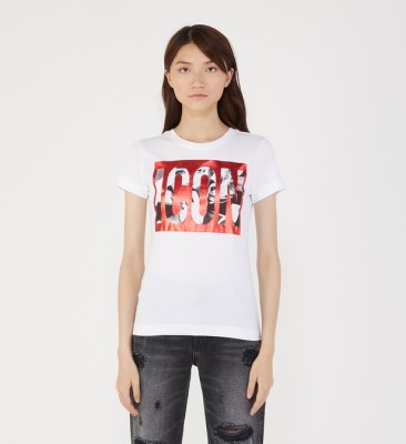 BIAŁY T-SHIRT PRINT (XS)