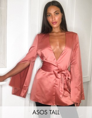 Satynowa bluzka głęboki dekolt (34)