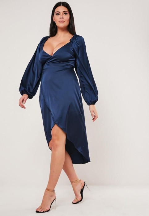 GRANATOWA SATYNOWA SUKIENKA (46)