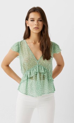ZIELONA BLUZKA WZÓR GROSZKI (L)