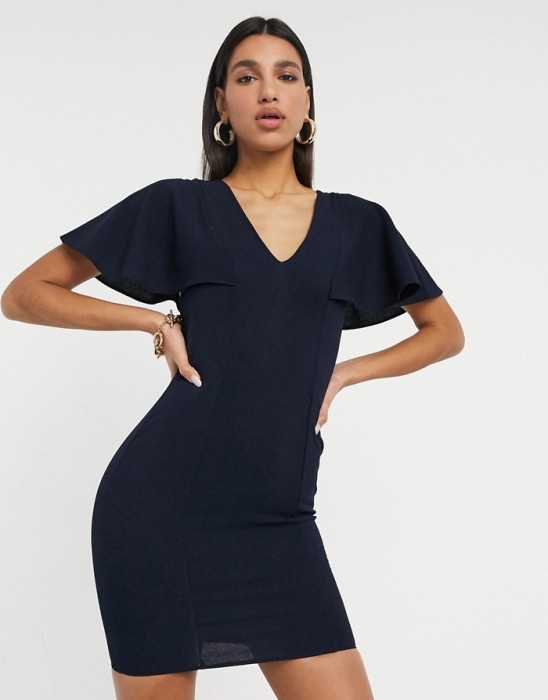 GRANATOWA SUKIENKA MINI V NECK (34)