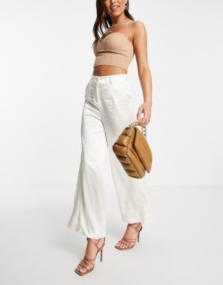 SATYNOWE PROSTE SPODNIE HIGH WAIST (38)