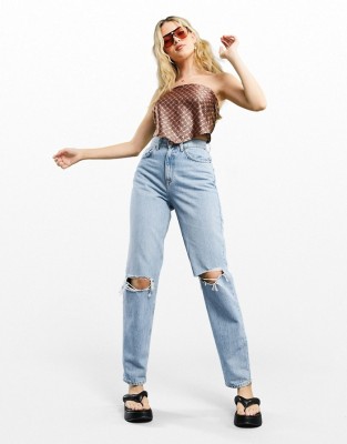 Niebieskie mom jeans dziury (28/30)