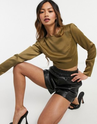 KHAKI SATYNOWA BLUZKA WIĄZANIE (42)