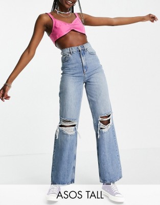 NIEBIESKIE PROSTE JEANSY DZIURY (35)