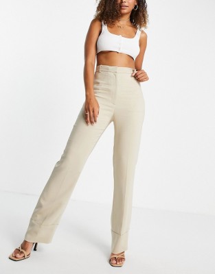 BEŻOWE PROSTE SPODNIE HIGH WAIST (25)