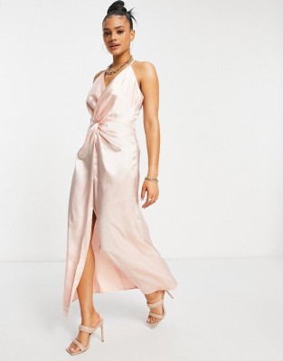 Satynowa kopertowa suknia (44)