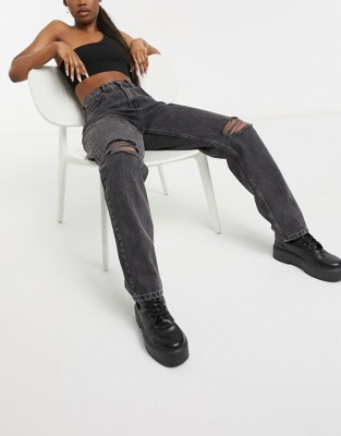 MOM JEANS DZIURY WYSOKI STAN (28/30)