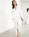 SATYNOWA SUKNIA V NECK ECRU (34)