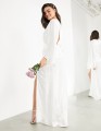 SATYNOWA SUKNIA V NECK ECRU (34)