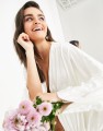 SATYNOWA SUKNIA V NECK ECRU (34)