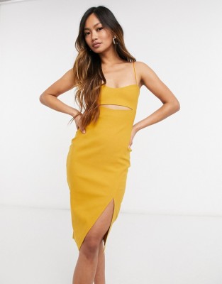 Musztardowa sukienka ołówkowa (34)