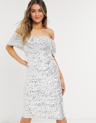 Biała cekinowa sukienka midi (34)
