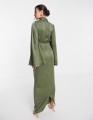 KHAKI SATYNOWA SUKIENKA MAXI (38)