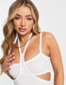 BIAŁA PRĄŻKOWANA BLUZKA CUT OUT (34)