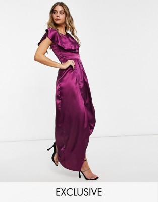 FIOLETOWA SATYNOWA SUKIENKA MAXI (34)
