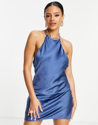 NIEBIESKA SATYNOWA SUKIENKA (38)