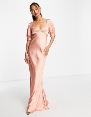 SATYNOWA SUKIENKA MAXI V-NECK (42)