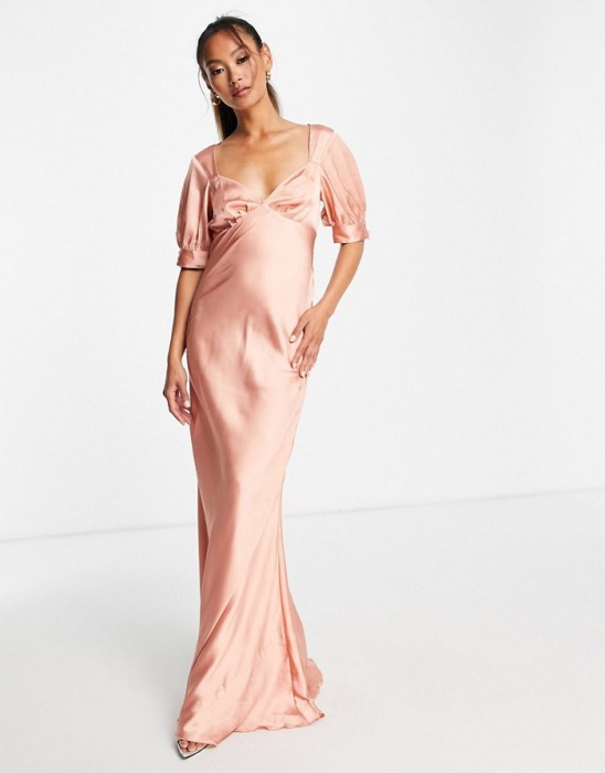 SATYNOWA SUKIENKA MAXI V-NECK (42)