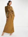 SATYNOWA SUKIENKA MAXI KHAKI (34)
