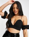 CZARNY TOP MARSZCZONE RĘKAWY (40)