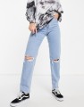 NIEBIESKIE MOM JEANS DZIURY (28/32)