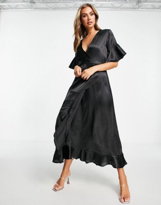 SATYNOWA CZARNA SUKIENKA MIDI (38)