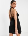 CZARNA SATYNOWA SUKIENKA MINI (40)