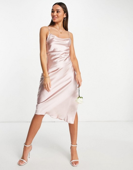 SATYNOWA RÓŻOWA SUKIENKA MIDI (42)