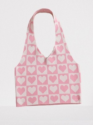 Różowy dzianinowy top serce (40/42)