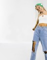 NIEBIESKIE MOM JEANS DZIURY (W32L32)