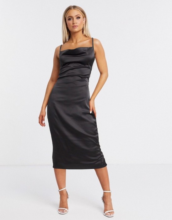 CZARNA SATYNOWA SUKIENKA (36)