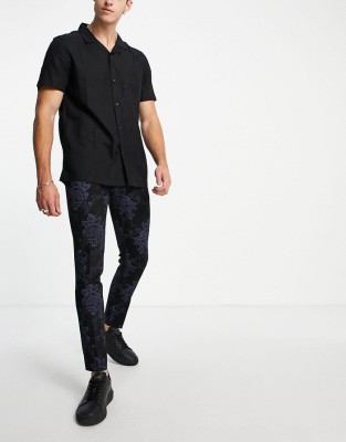 Czarne spodnie floral (34/32)