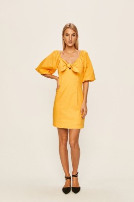 Żółta sukienka bufiaste rękawy (XS)