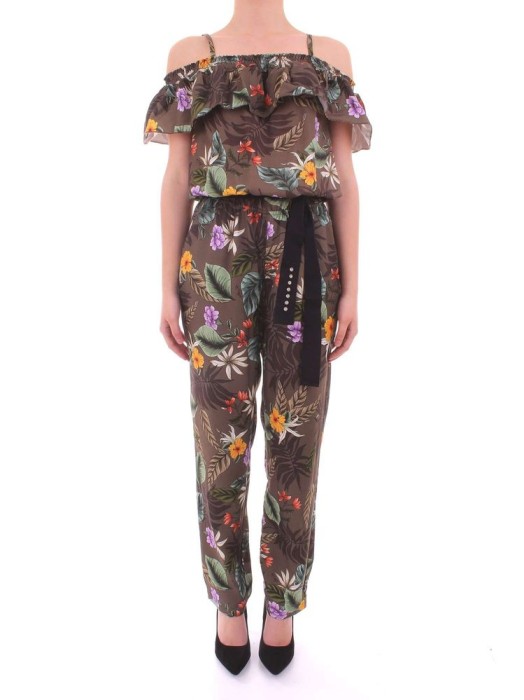 KOMBINEZON KHAKI FLORAL PRINT PASEK (L)