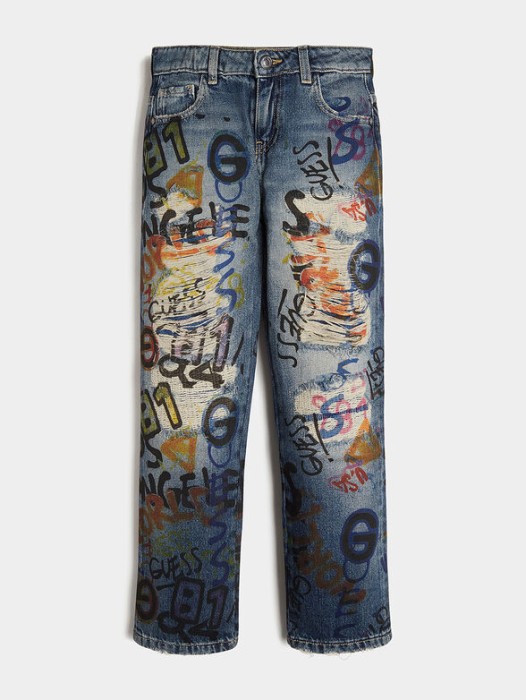 NIEBIESKIE JEANSY PRINT DZIURY (8L)