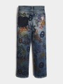 NIEBIESKIE JEANSY PRINT DZIURY (8L)