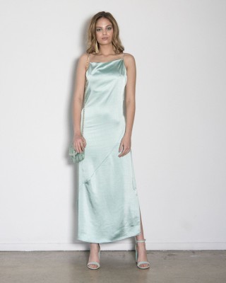 Miętowa satynowa sukienka (XS)