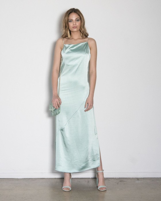 MIĘTOWA SATYNOWA SUKIENKA (XS)