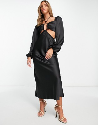 Czarna satynowa sukienka cut out (32)