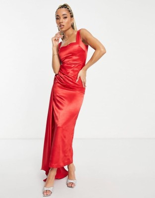 Czerwona drapowana sukienka (44)