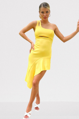 Żółta sukienka asymetryczna (42)