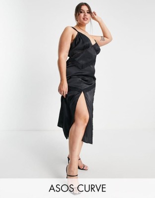 Czarna satynowa sukienka midi (44)