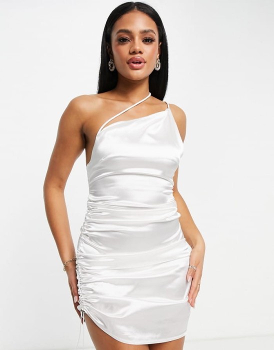 BIAŁA MINI SUKIENKA MARSZCZENIA (38)