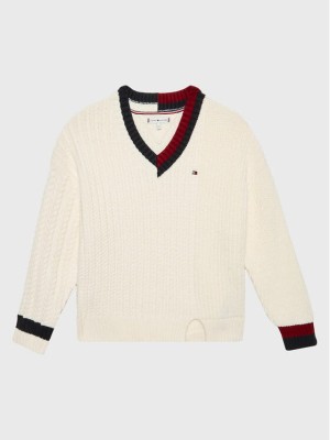 Śmietankowy sweter v neck (8-9L)