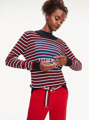 Kolorowy sweter paski logo (XS)
