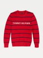 Czerwony sweter paski (8-9L)