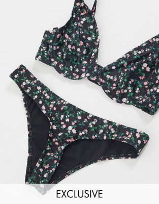Czarne dół od bikini kwiaty (40)