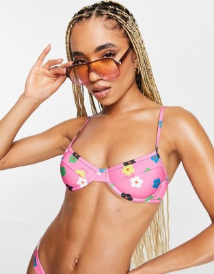 Różowy biustonosz bikini print (38)
