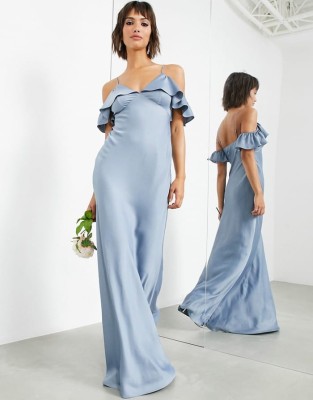 Satynowa niebieska sukienka maxi (34)